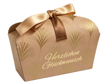 Poche „Herzlichen Glückwunsch“ für Pralinen mit goldener Art-Déco-Verzierung